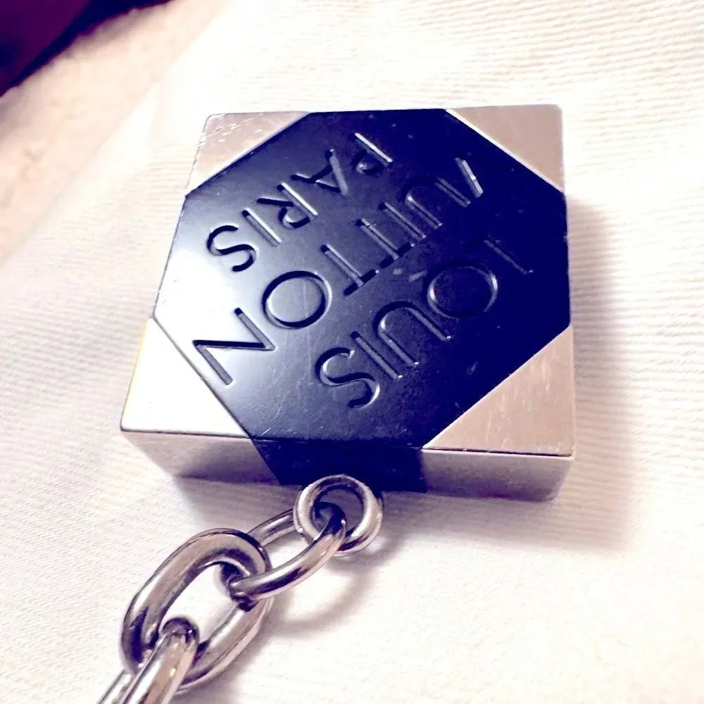 Auth Louis Vuitton Black Resin Silver Bag Charm Keyring Damier Print LV Brand